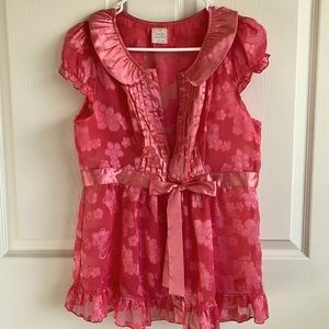 Large Do & Be, coral, sheer blouse with saying belt and collar.